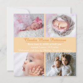 Oranje 4 foto's - Geboorteaankondiging Aankondiging