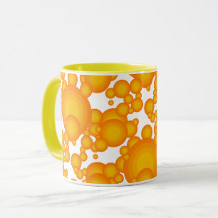 Oranje 70s styling cirkels als bellen koffie mu mok