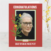 Oranje aangepaste fotoabonnement gefeliciteerd kaart (Gele Bloem)