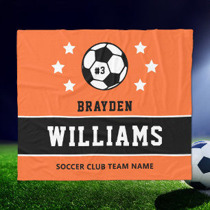 Oranje aangepaste voetbalnaam en -nummer fleece deken