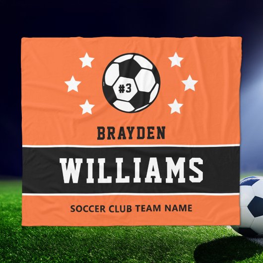 Oranje aangepaste voetbalnaam en -nummer fleece deken