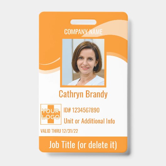 Oranje aangepaste werknemersbeveiligings-ID, logo, Badge (Voorzijde)