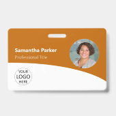 Oranje aangepaste werknemersfoto, logo, barcode, n badge (Voorzijde)