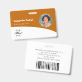 Oranje aangepaste werknemersfoto, logo, barcode, n badge (Voor- en achterkant)