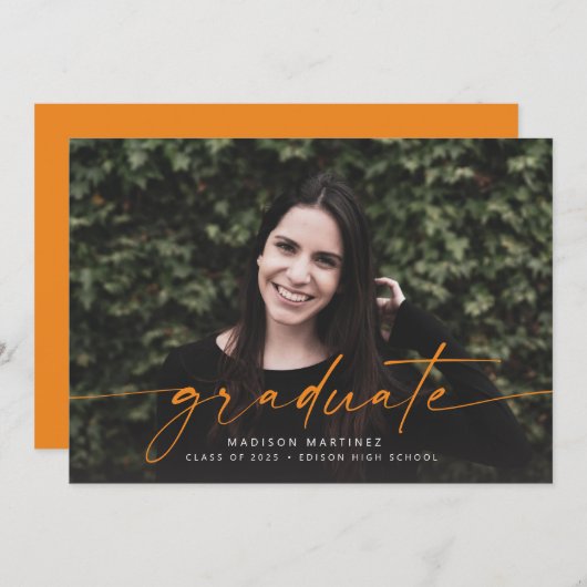 Oranje aankondiging Afstuderen Afstuderen script (Voorkant / Achterkant)