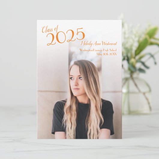 Oranje aankondiging Afstuderen witschool (Staand voorkant)