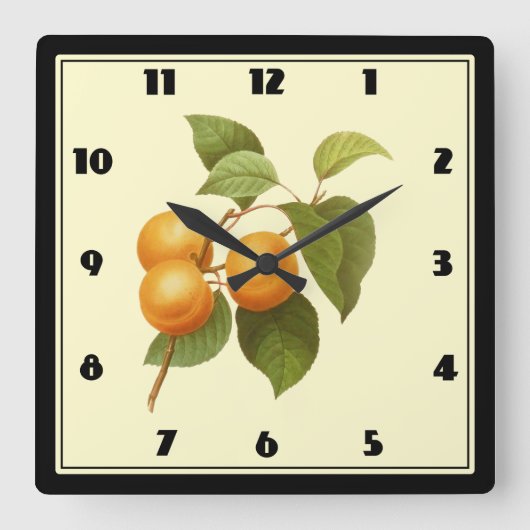 Oranje Abrikozen Waterverf Tekening Vierkante Klok (Voorkant)