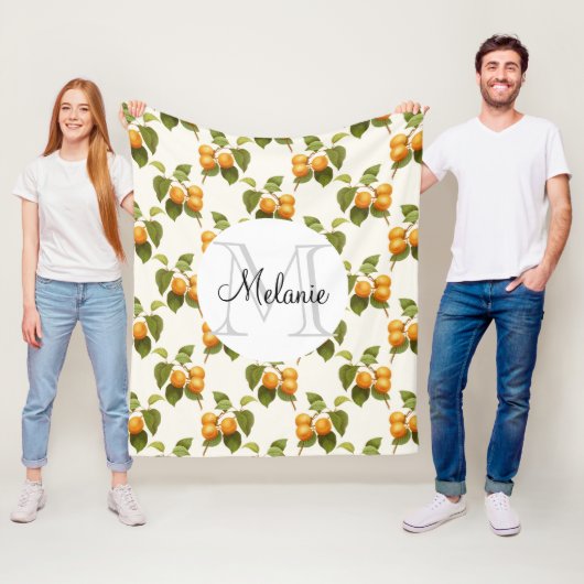  Oranje Abrikozenpatroon Waterverf Monogram Fleece Deken (In situ)