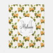  Oranje Abrikozenpatroon Waterverf Monogram Fleece Deken (Voorkant)