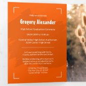 Oranje Abstract Afstuderen van de Borstelfoto van  Drieluik Uitnodiging (Binnenzijde eerst)