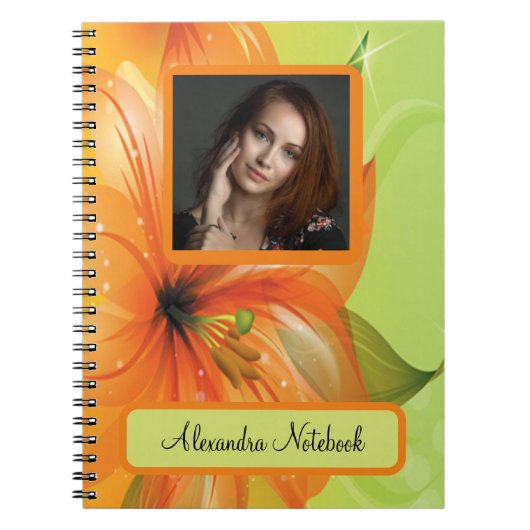 Oranje Abstract Fantasy Flower Photo Monogram Notitieboek (Voorkant)