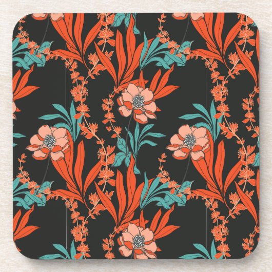 Oranje Abstract Floral Pattern Bier Onderzetter (Voorkant)