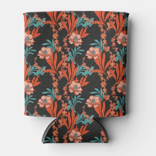 Oranje Abstract Floral Pattern Blikjeskoeler (Voorkant)