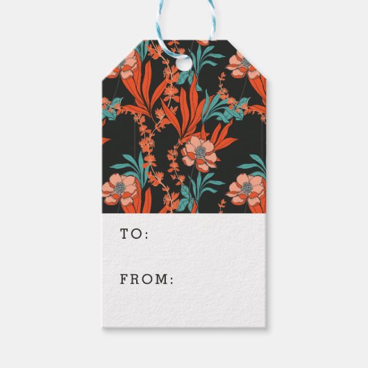 Oranje Abstract Floral Pattern Cadeaulabel (Voorkant)