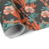 Oranje Abstract Floral Pattern Cadeaupapier (Rol Hoek)