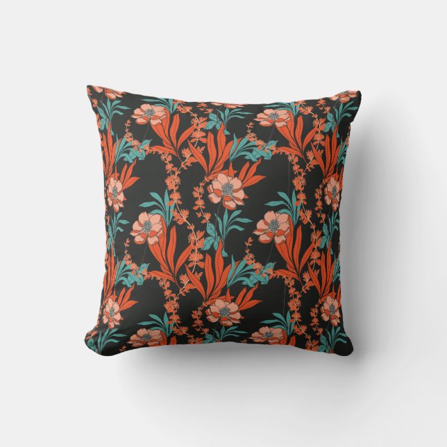 Oranje Abstract Floral Pattern Kussen (Voorkant)