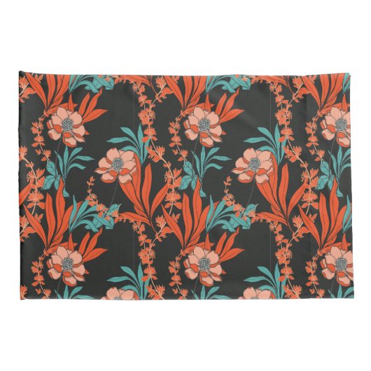 Oranje Abstract Floral Pattern Kussensloop (Achterkant-Rechts)