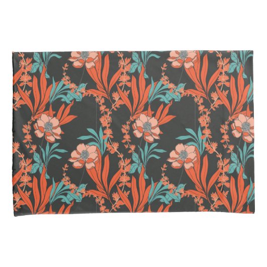 Oranje Abstract Floral Pattern Kussensloop (Voorkant-Rechts)