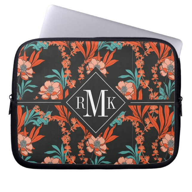 Oranje Abstract Floral Pattern Laptop Sleeve (Voorkant)