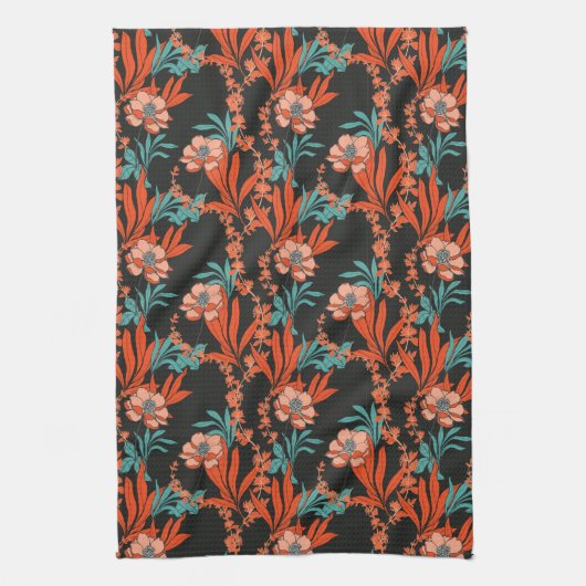 Oranje Abstract Floral Pattern Theedoek (Verticaal)