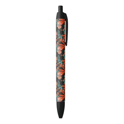 Oranje Abstract Floral Pattern Zwarte Inkt Pen (Achterkant (Verticaal))