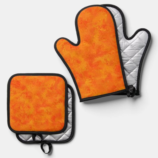 Oranje abstract patroon ovenwant & pannenlap set (Voorkant / Achterkant)