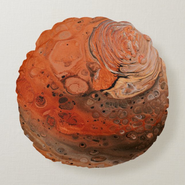 Oranje abstract schilderij rond kussen (Voorkant)