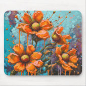 Oranje Abstracte Bloem met Verfdruipen Muismat (Voorkant)