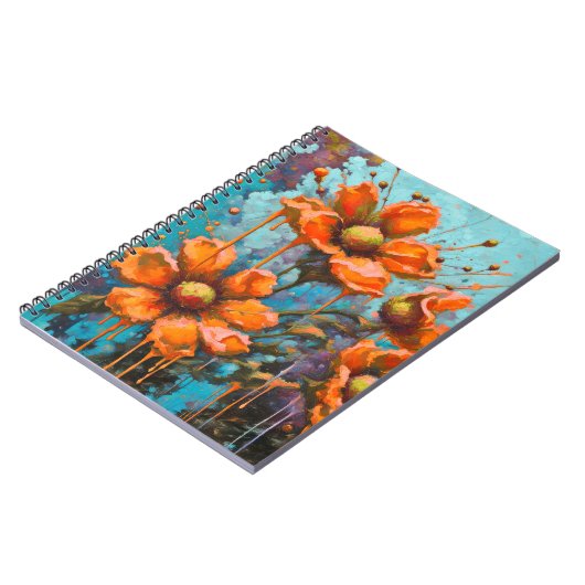 Oranje Abstracte Bloem met Verfdruipen Notitieboek (Linkerzijde)