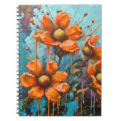 Oranje Abstracte Bloem met Verfdruipen Notitieboek (Voorkant)