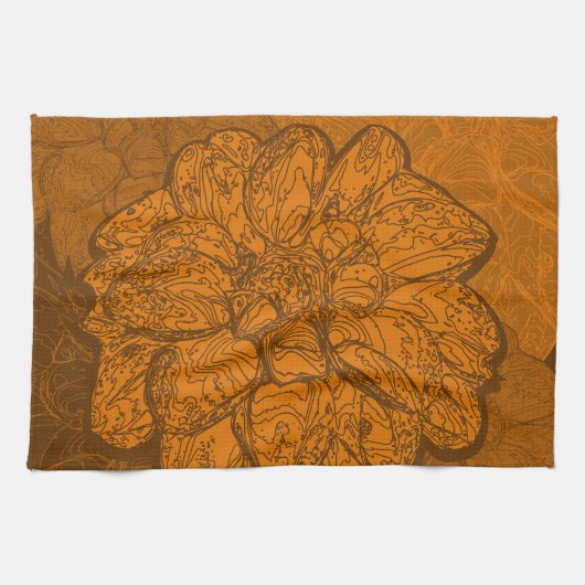 Oranje Abstracte Dahlia Flowers Theedoek (Horizontaal)