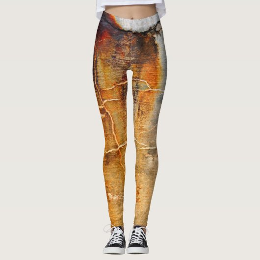 Oranje Abstracte Leggings, grijs en roestvrij Leggings (Voorkant)