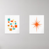 Oranje Abstracte Pleinen en Starburst Mid Century Muurkunst Sets (Voorkant)
