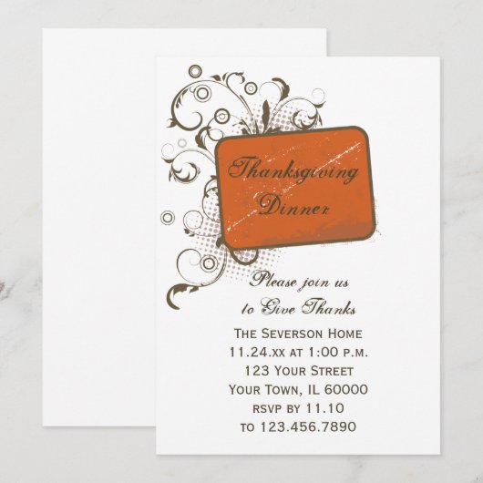 Oranje Abstracte Thanksgiving Kaart (Voorkant / Achterkant)