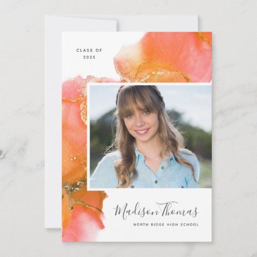 Oranje Abstracte Waterverf Fotogradatie Partij Kaart (Voorkant)