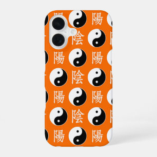 Oranje achtergrond Chinees Yinyang Patroon iPhone 16 Hoesje
