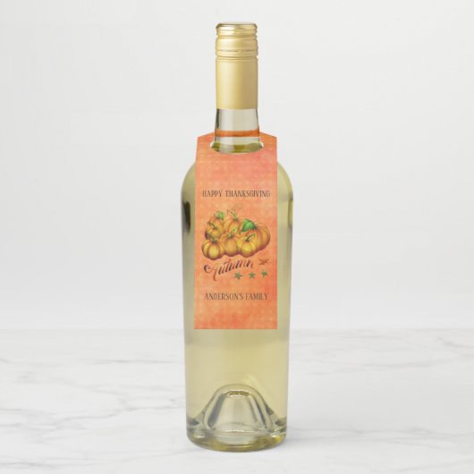 Oranje achtergrond en pompoenen flessenhanger (Op fles)