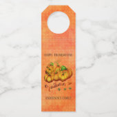 Oranje achtergrond en pompoenen flessenhanger (Voorkant)