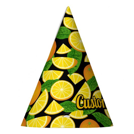 Oranje achtergrond feesthoedjes (Links)