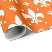 Oranje achtergrond Fleur-de-lis Patroonontwerp Cadeaupapier (Rol Hoek)