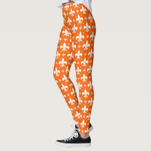 Oranje achtergrond Fleur-de-lis Patroonontwerp Leggings