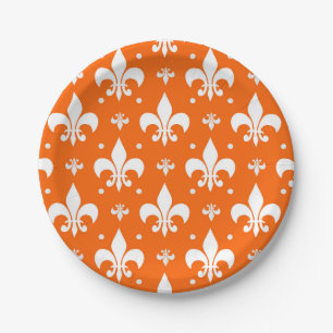 Oranje achtergrond Fleur-de-lis Patroonontwerp Papieren Bordje
