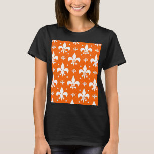 Oranje achtergrond Fleur-de-lis Patroonontwerp T-shirt