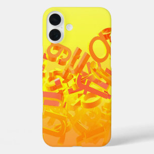 Oranje achtergrond met letters iPhone 16 plus hoesje