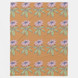 Oranje achtergrond roze bloem patroon fleece deken