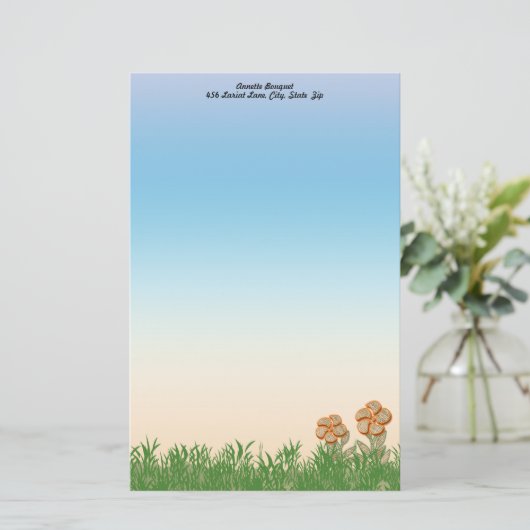 Oranje afgedekte aanloopvlakte gepersonaliseerd briefpapier (Staand voorkant)