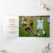 Oranje Afstudeer Script Modern Drie Foto Drieluik Uitnodiging (Binnen)