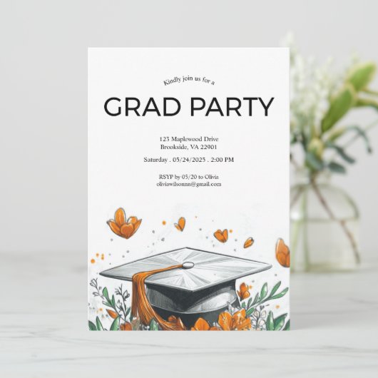 oranje afstudeerfeest uitnodiging (Staand voorkant)