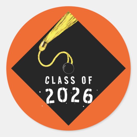 Oranje Afstuderen 2026 Ronde Sticker (Voorkant)