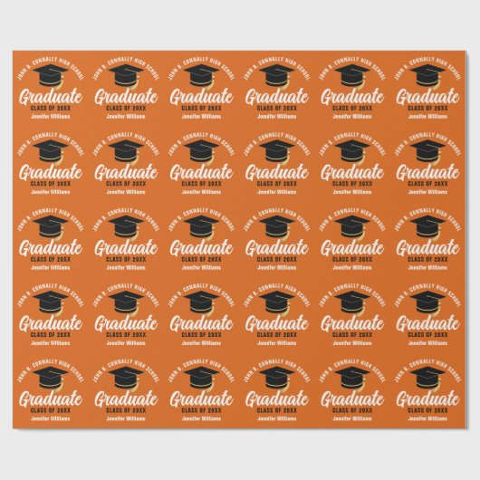 Oranje Afstuderen Aangepaste 2025 Graduation Party Cadeaupapier (Vlak)